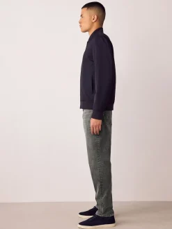 Grey Regular Tapered Fit Authentic Stretch Denim Jeans