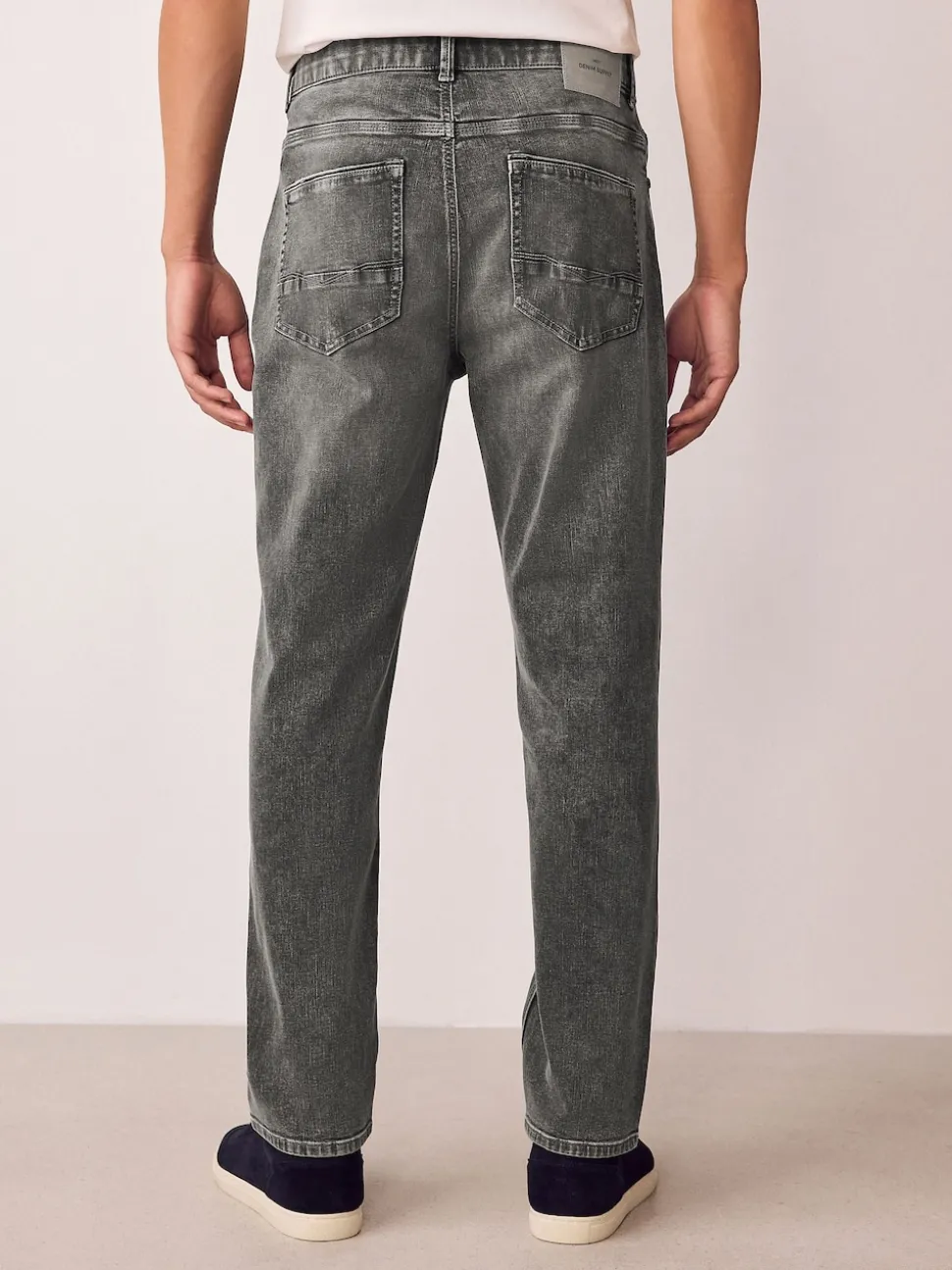 Grey Regular Tapered Fit Authentic Stretch Denim Jeans
