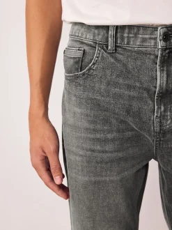 Grey Regular Tapered Fit Authentic Stretch Denim Jeans