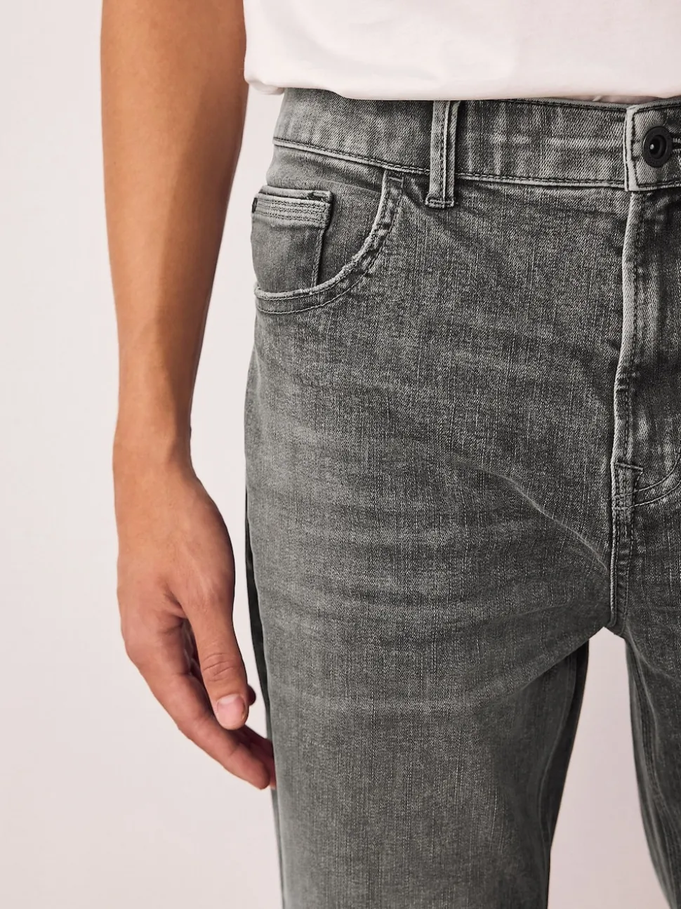 Grey Regular Tapered Fit Authentic Stretch Denim Jeans
