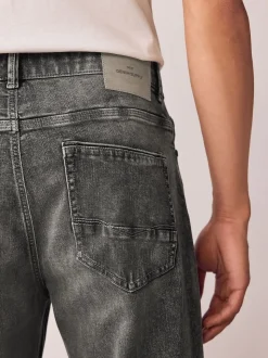 Grey Regular Tapered Fit Authentic Stretch Denim Jeans
