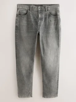 Grey Regular Tapered Fit Authentic Stretch Denim Jeans