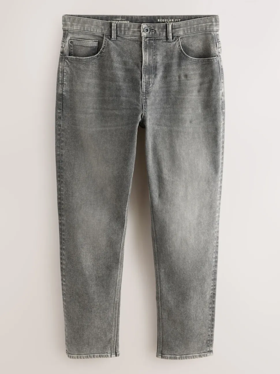Grey Regular Tapered Fit Authentic Stretch Denim Jeans