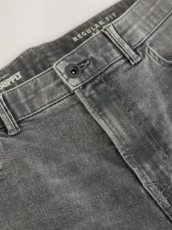 Grey Regular Tapered Fit Authentic Stretch Denim Jeans