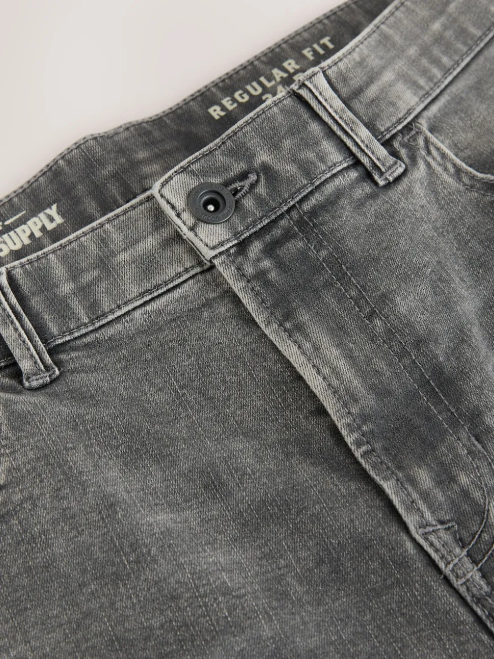 Grey Regular Tapered Fit Authentic Stretch Denim Jeans