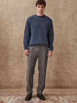 Grey Regular Tapered Fit Smart Textured Trousers With Wool