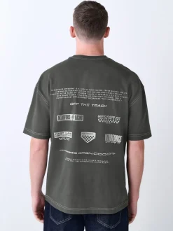 Grey Relaxed Fit Graphic Print Heavy Weight T-Shirt