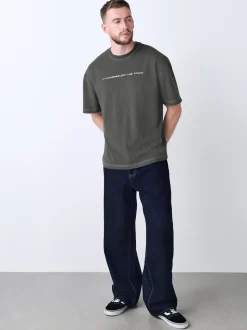 Grey Relaxed Fit Graphic Print Heavy Weight T-Shirt