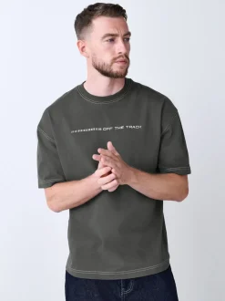 Grey Relaxed Fit Graphic Print Heavy Weight T-Shirt