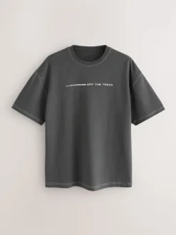 Grey Relaxed Fit Graphic Print Heavy Weight T-Shirt