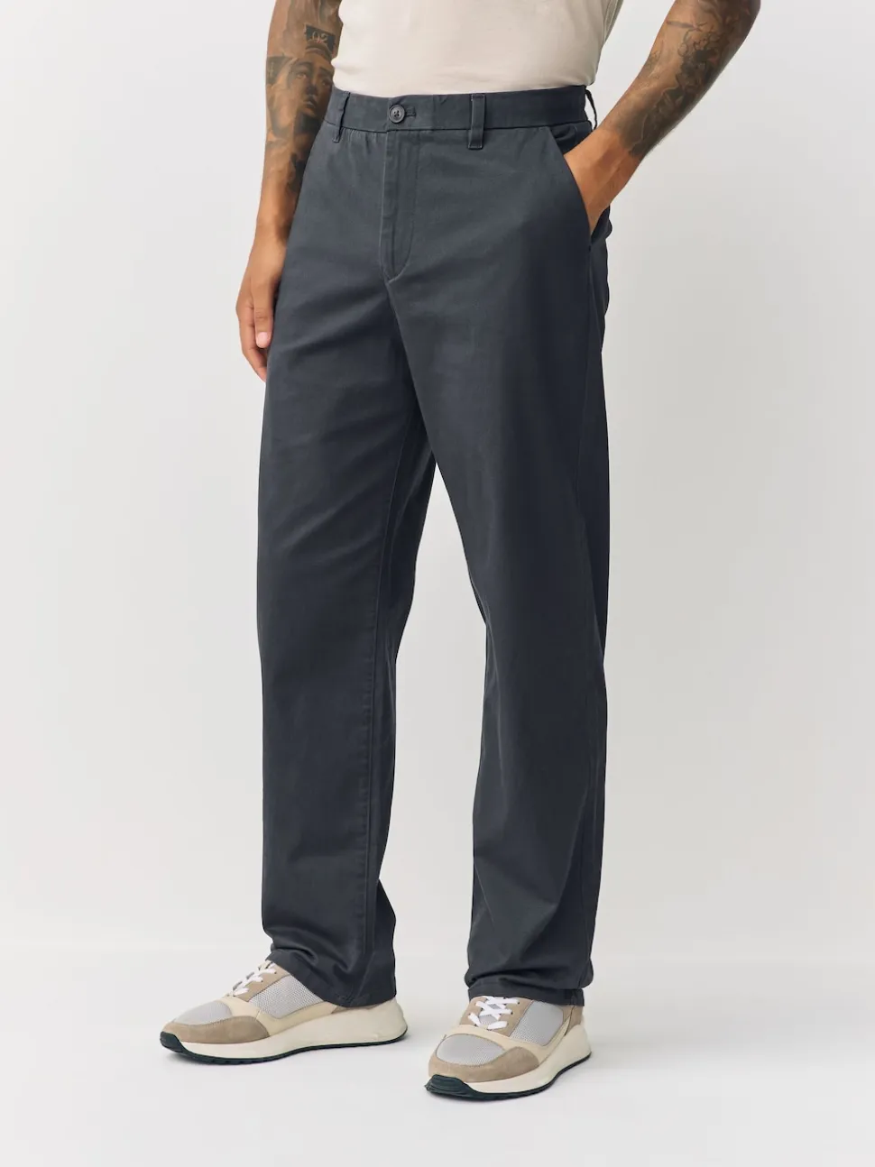Grey Relaxed Fit Stretch Chinos Trousers