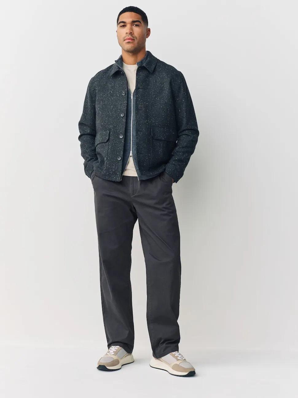 Grey Relaxed Fit Stretch Chinos Trousers