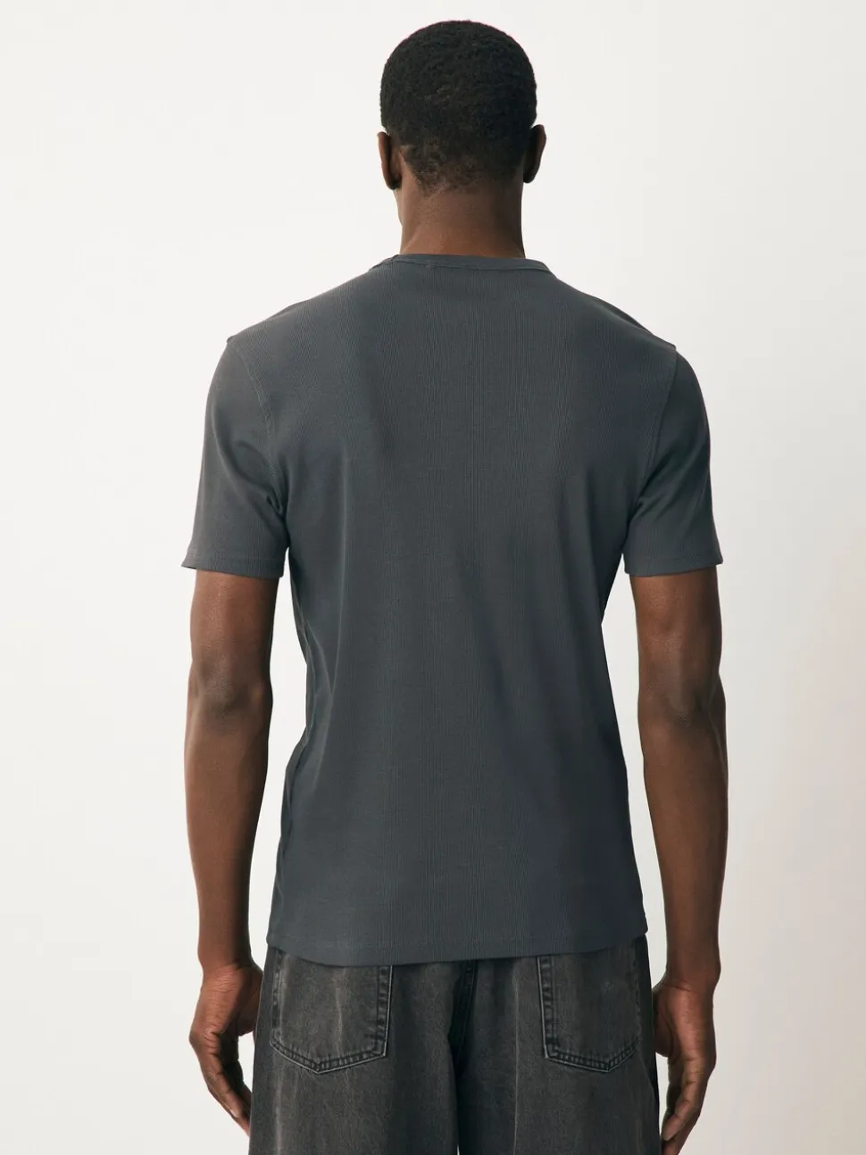 Grey Ribbed Short Sleeve Crew T-Shirt