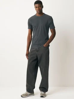 Grey Ribbed Short Sleeve Crew T-Shirt
