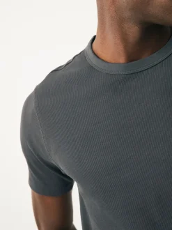 Grey Ribbed Short Sleeve Crew T-Shirt