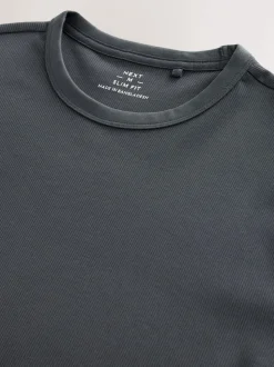 Grey Ribbed Short Sleeve Crew T-Shirt