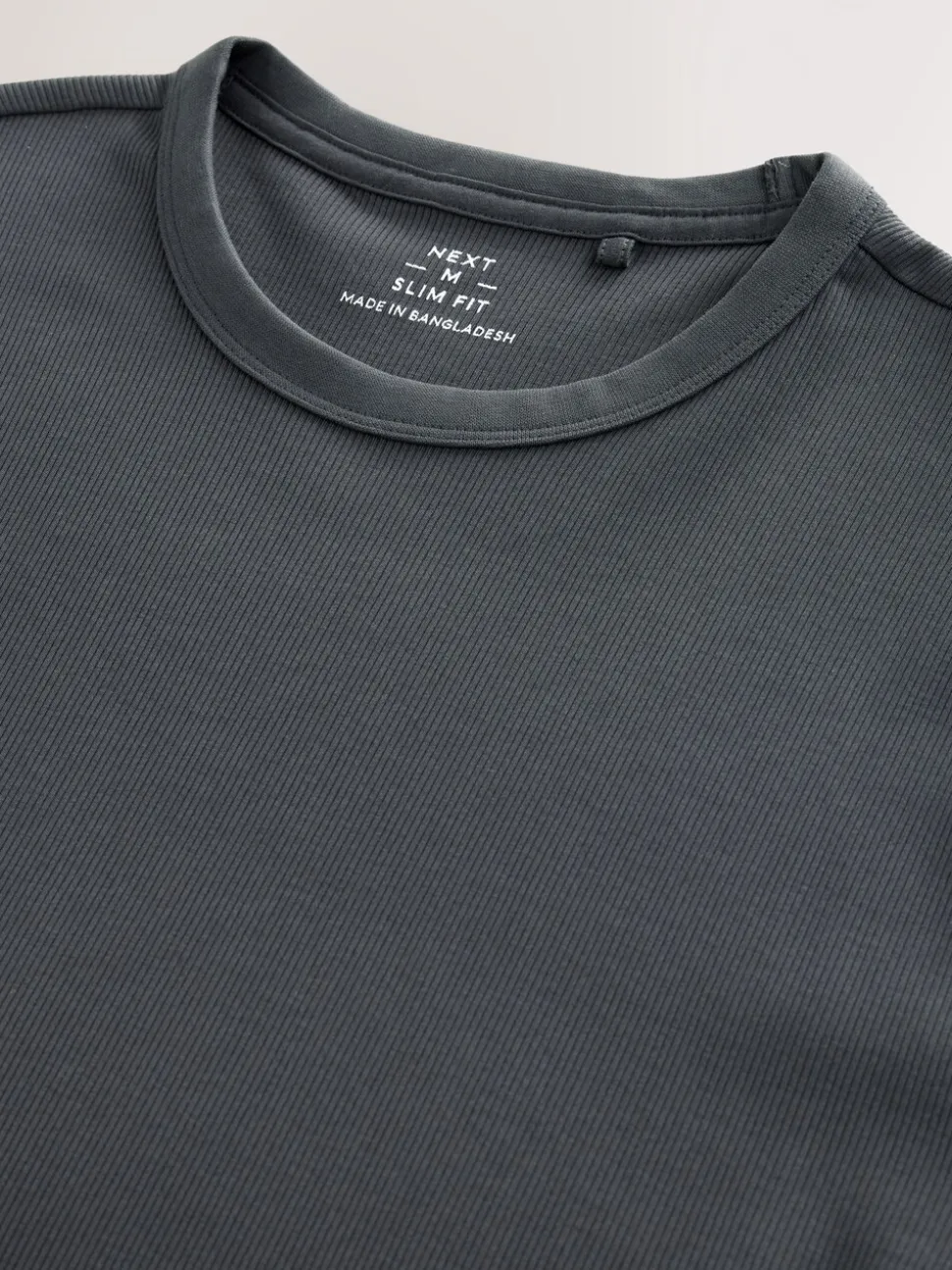 Grey Ribbed Short Sleeve Crew T-Shirt