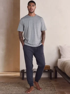 Grey Short Sleeve Cuffed Jersey Pyjamas Set