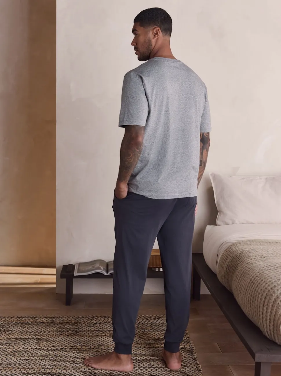 Grey Short Sleeve Cuffed Jersey Pyjamas Set