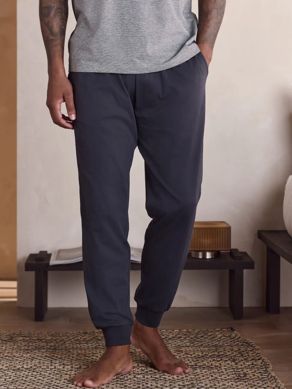 Grey Short Sleeve Cuffed Jersey Pyjamas Set