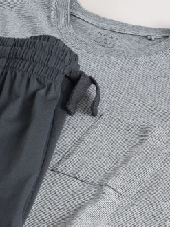Grey Short Sleeve Cuffed Jersey Pyjamas Set