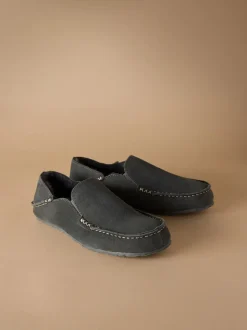 Grey Signature Kickdown Suede Moccasin Slippers