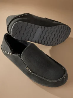 Grey Signature Kickdown Suede Moccasin Slippers