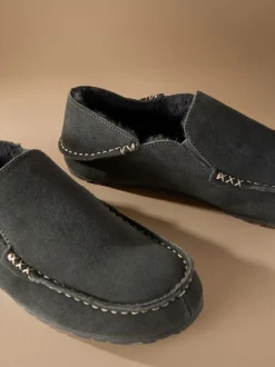 Grey Signature Kickdown Suede Moccasin Slippers