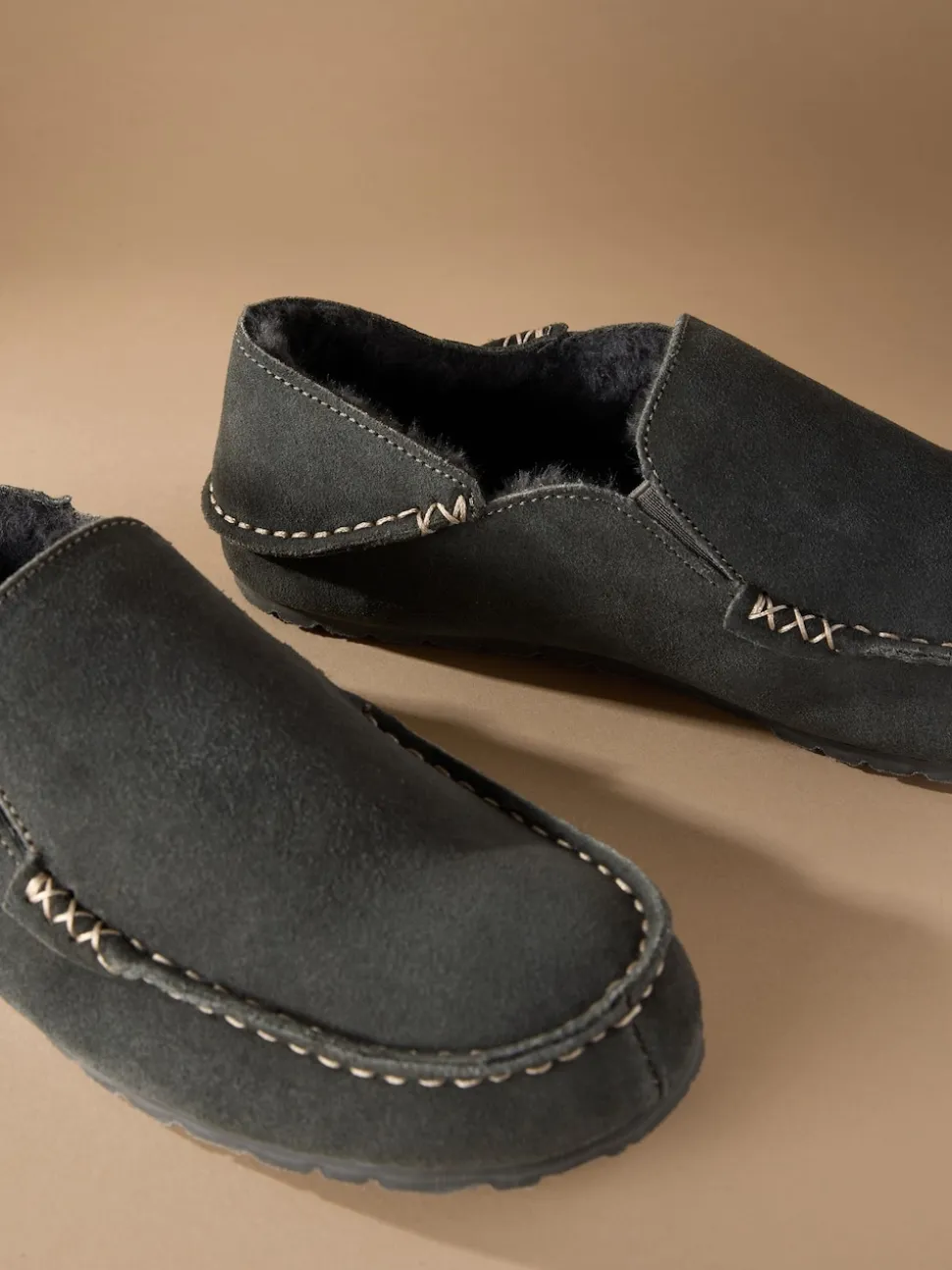 Grey Signature Kickdown Suede Moccasin Slippers
