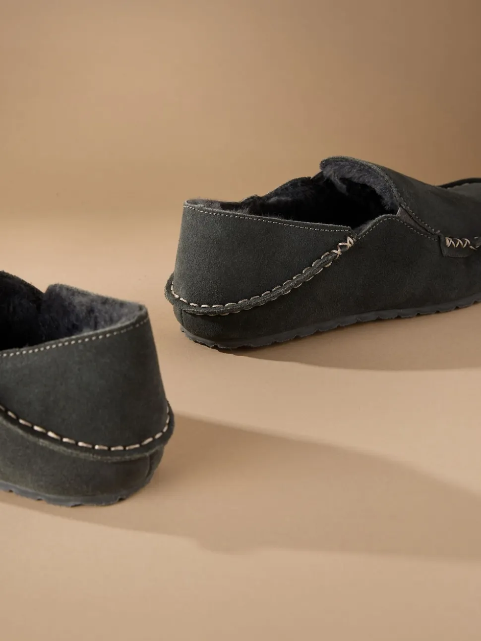 Grey Signature Kickdown Suede Moccasin Slippers