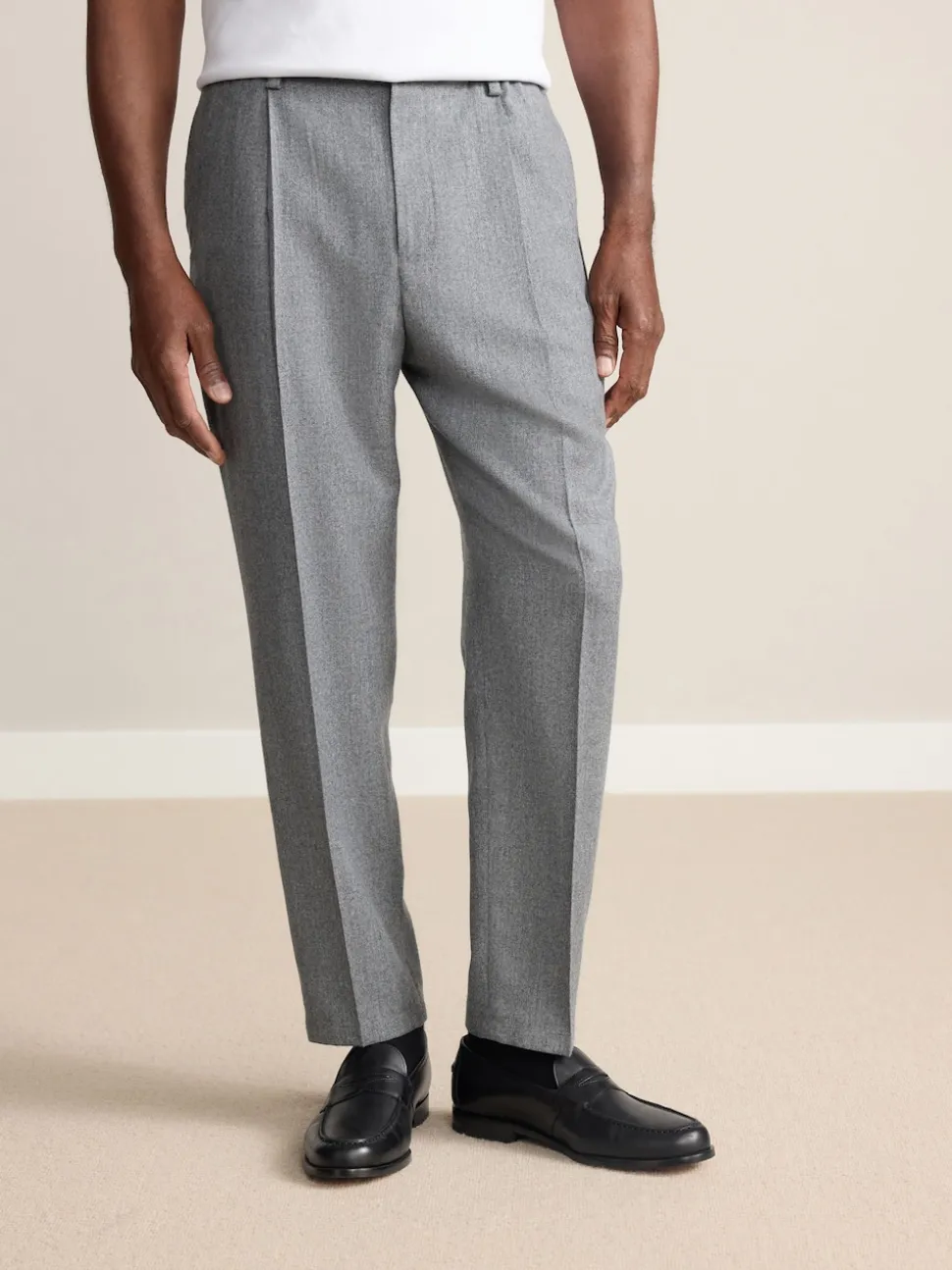 Grey Signature Regular Tapered 100% REDA Marino Wool Smart Trousers With Elasticated Back