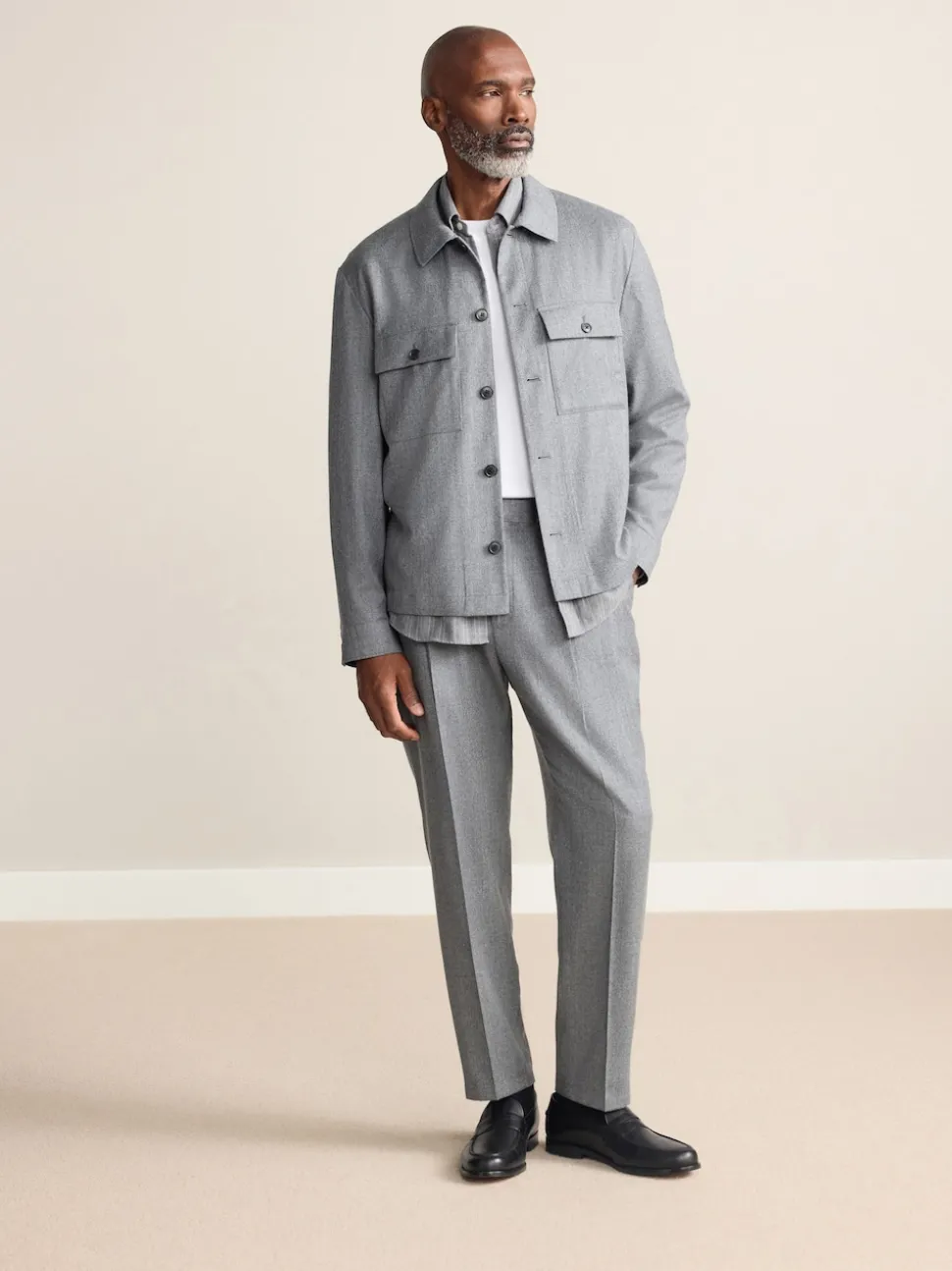 Grey Signature Regular Tapered 100% REDA Marino Wool Smart Trousers With Elasticated Back