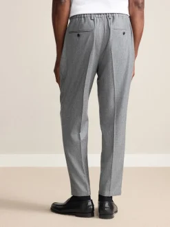Grey Signature Regular Tapered 100% REDA Marino Wool Smart Trousers With Elasticated Back