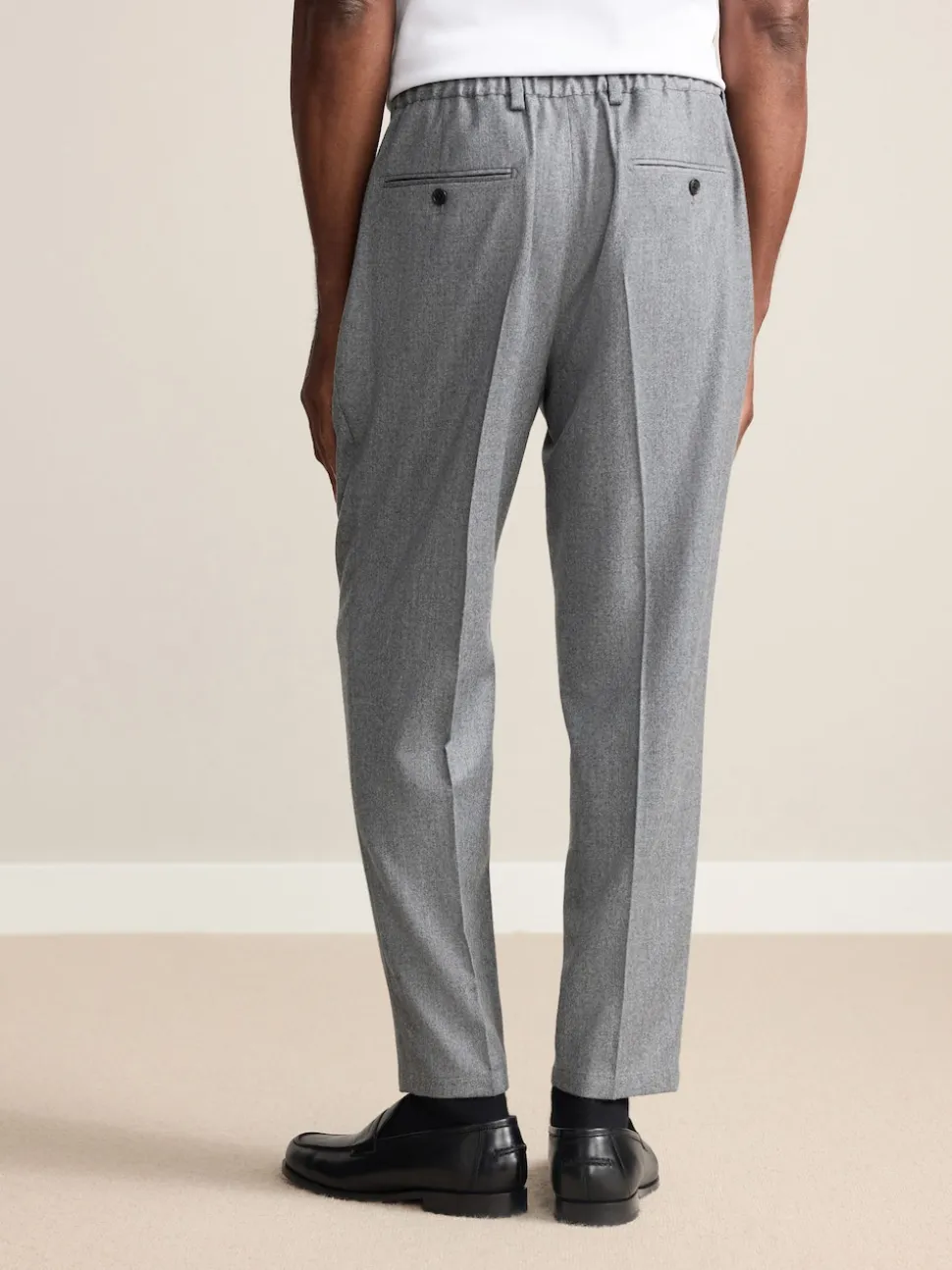 Grey Signature Regular Tapered 100% REDA Marino Wool Smart Trousers With Elasticated Back