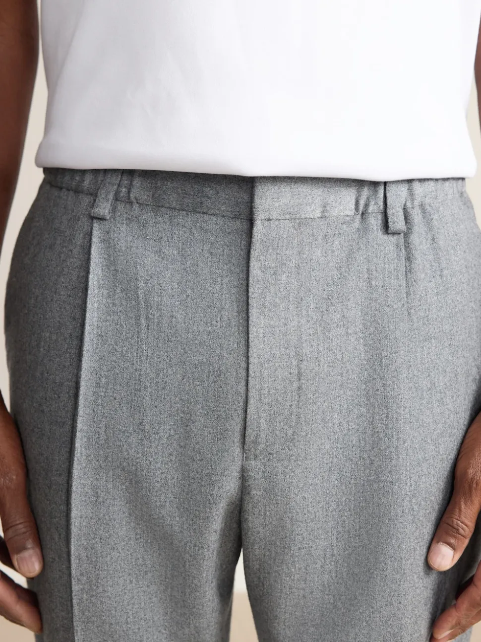 Grey Signature Regular Tapered 100% REDA Marino Wool Smart Trousers With Elasticated Back
