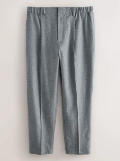 Grey Signature Regular Tapered 100% REDA Marino Wool Smart Trousers With Elasticated Back