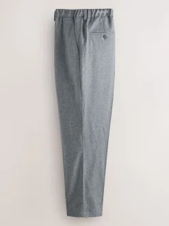 Grey Signature Regular Tapered 100% REDA Marino Wool Smart Trousers With Elasticated Back