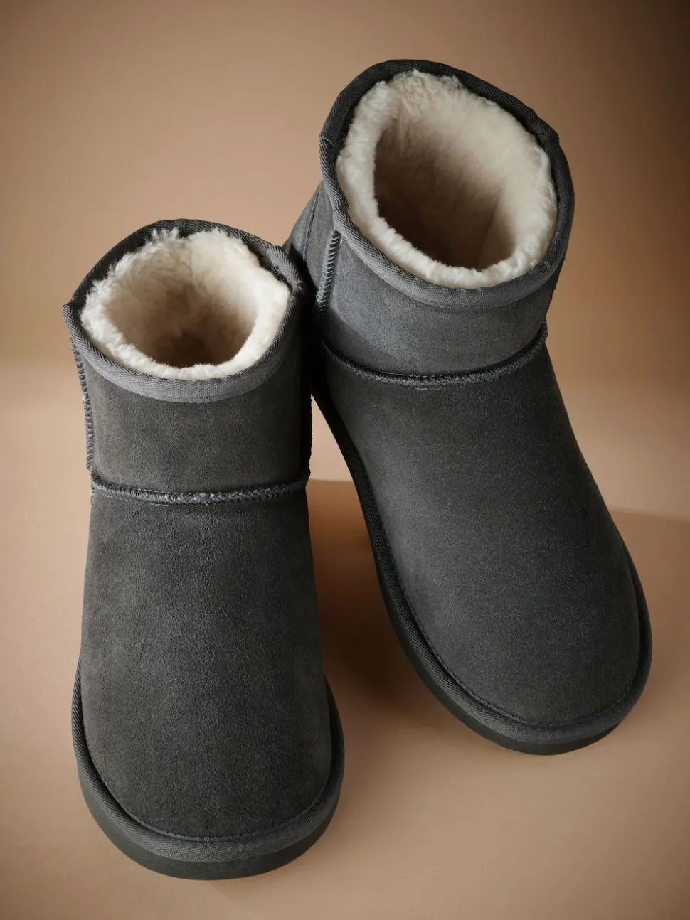 Grey Signature Suede Slipper Boots with Faux Fur Lining