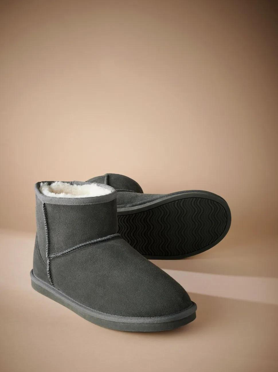 Grey Signature Suede Slipper Boots with Faux Fur Lining