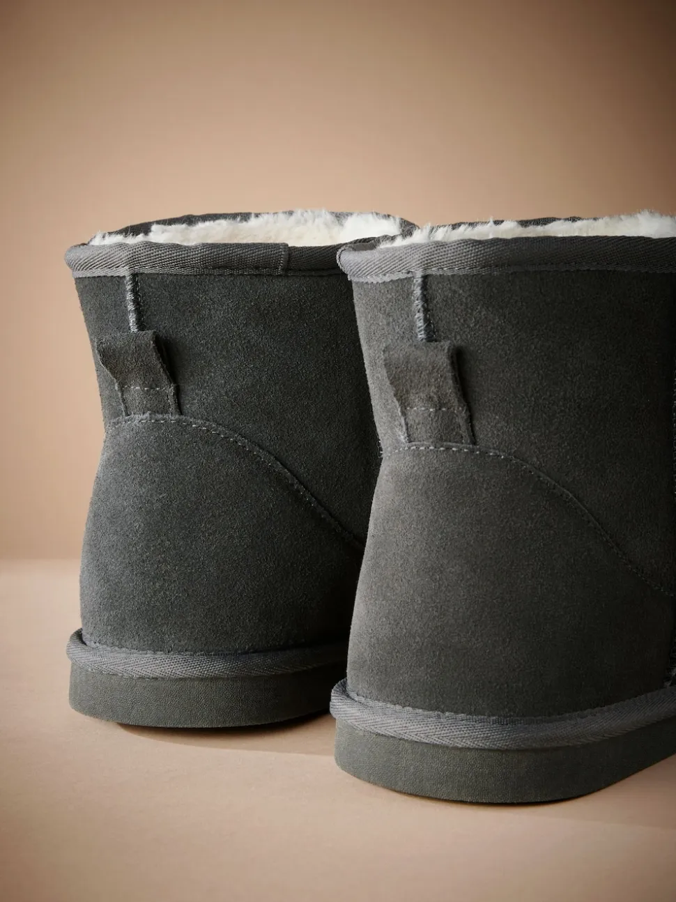 Grey Signature Suede Slipper Boots with Faux Fur Lining