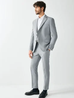 Grey Skinny Fit Textured Suit Jacket