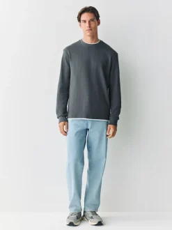 Grey Slate Long Sleeve Mock Crew Neck T-Shirt