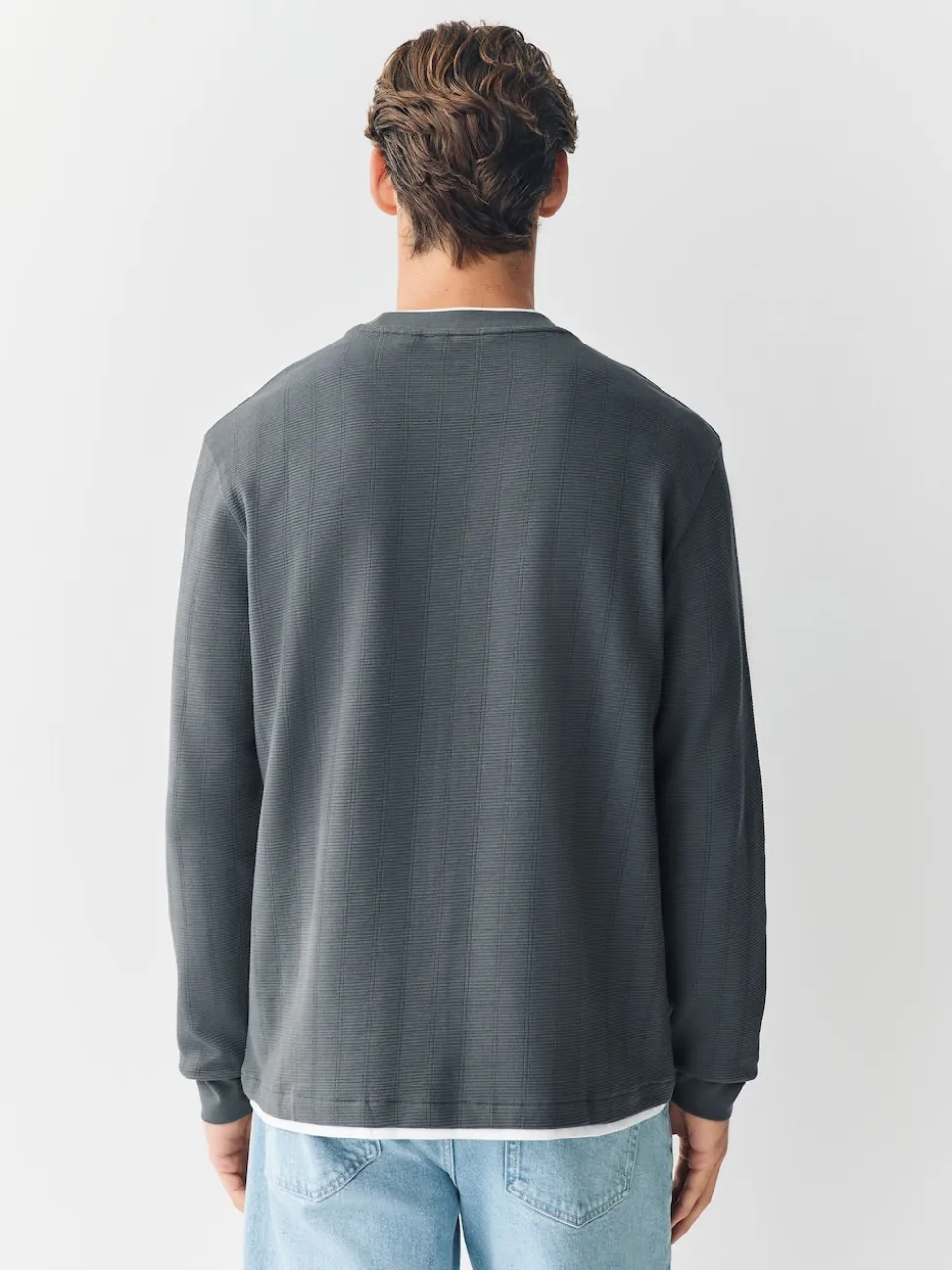 Grey Slate Long Sleeve Mock Crew Neck T-Shirt