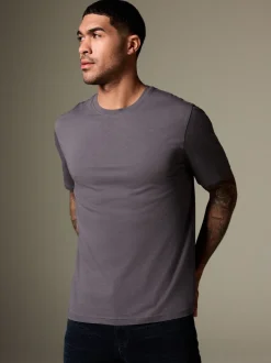 Grey Slate Slim Fit Essential Crew Neck Cotton T-Shirt