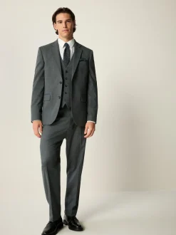 Grey Slim Fit Flannel Suit Trousers
