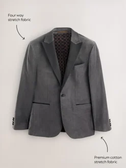 Grey Slim Fit Motionflex Stretch Velvet Blazer