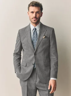 Grey Slim Fit Nova Fides Italian Linen Blend Fabric Suit Jacket