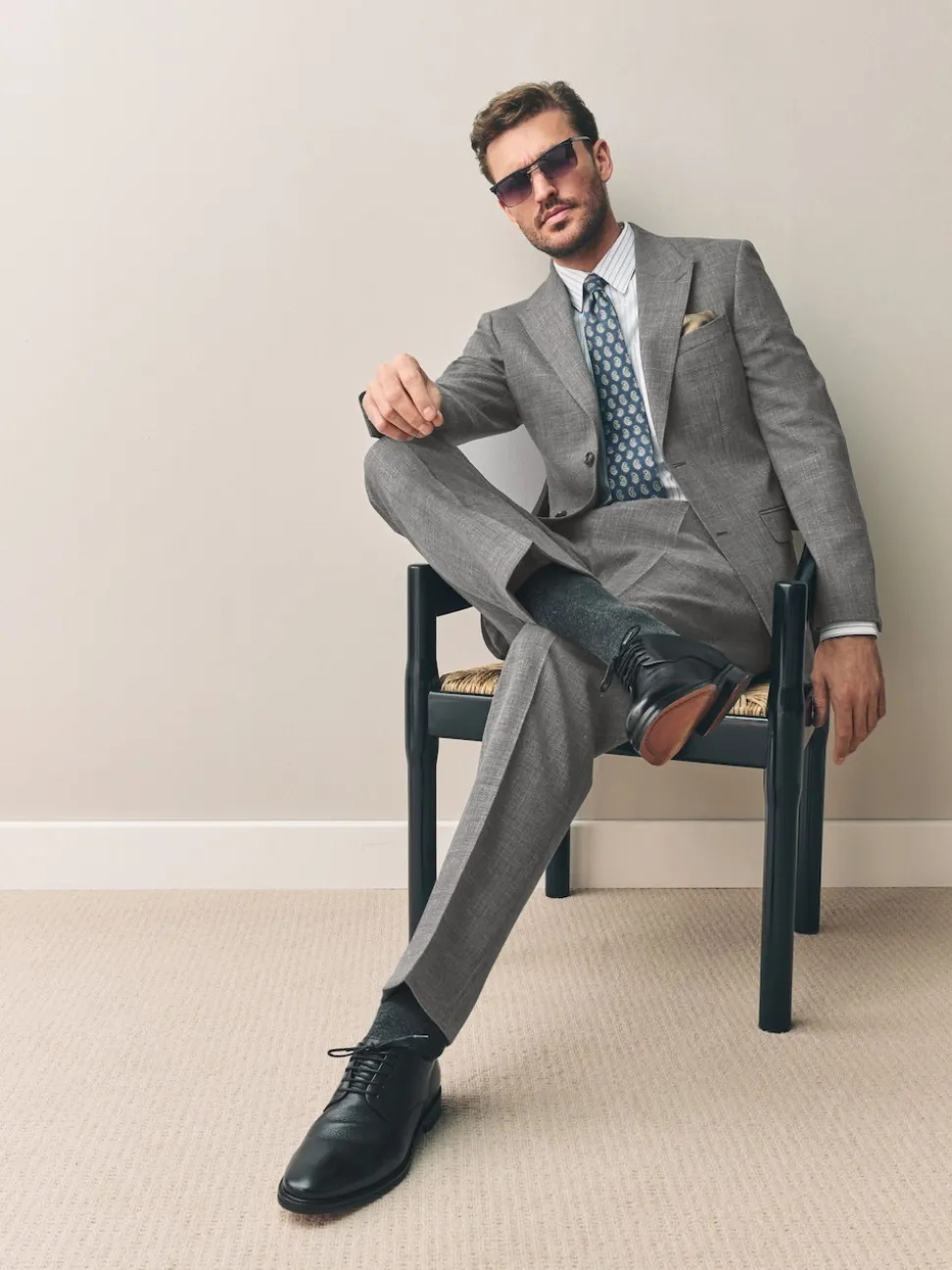 Grey Slim Fit Nova Fides Italian Linen Blend Fabric Suit Jacket