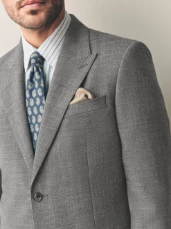 Grey Slim Fit Nova Fides Italian Linen Blend Fabric Suit Jacket