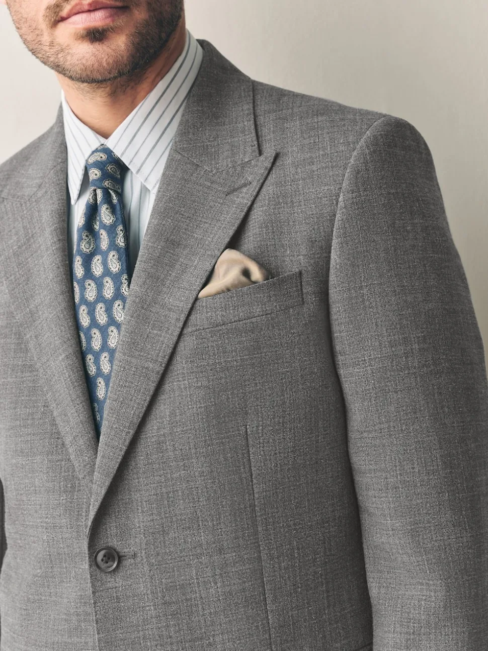 Grey Slim Fit Nova Fides Italian Linen Blend Fabric Suit Jacket